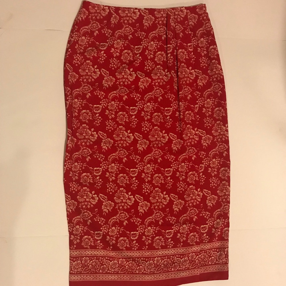 Red/White Floral Pleated Judith Hart Skirt Sz 10p